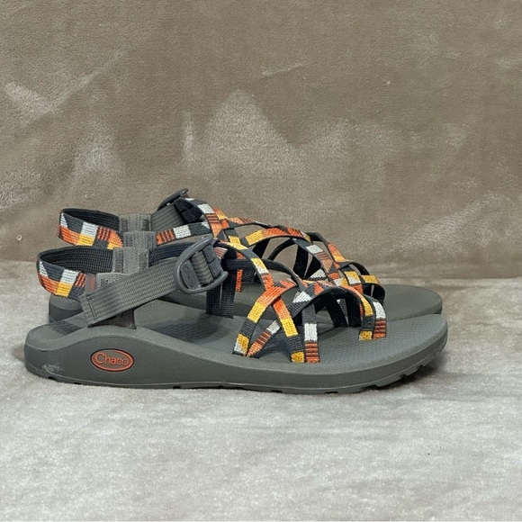 Chaco Zcloud X2 - Puzzle Poppy Orange Grey Yellow White Adjustable Sandal Size 9 - Picture 1 of 10